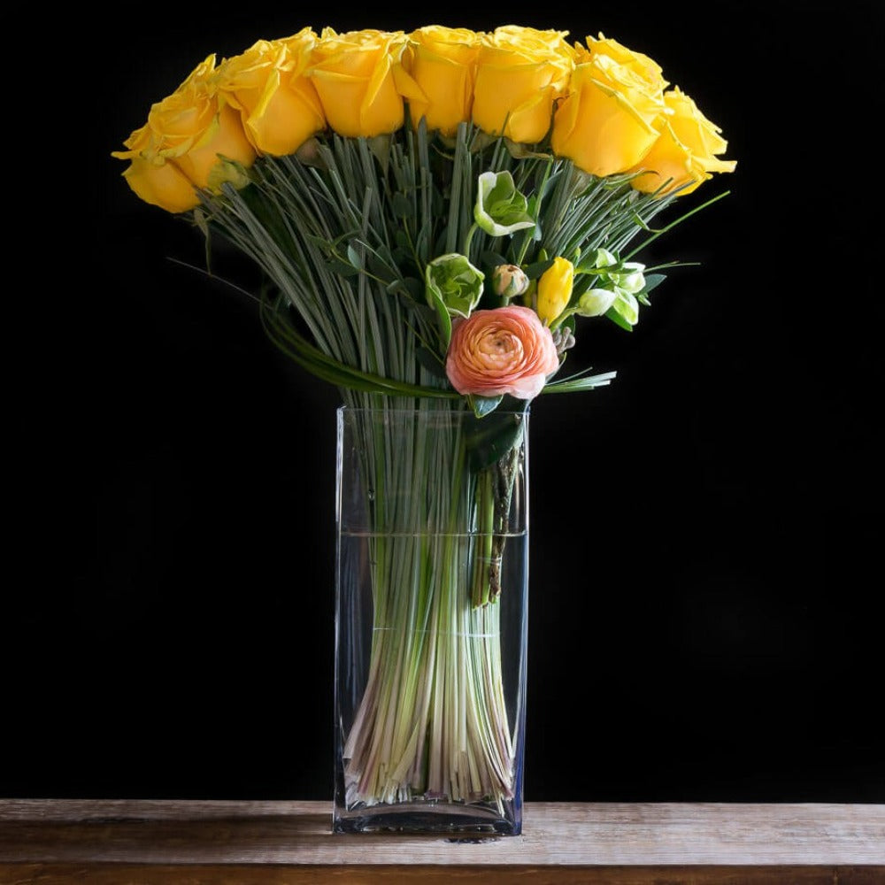 Long stem yellow roses boutique flower arrangement