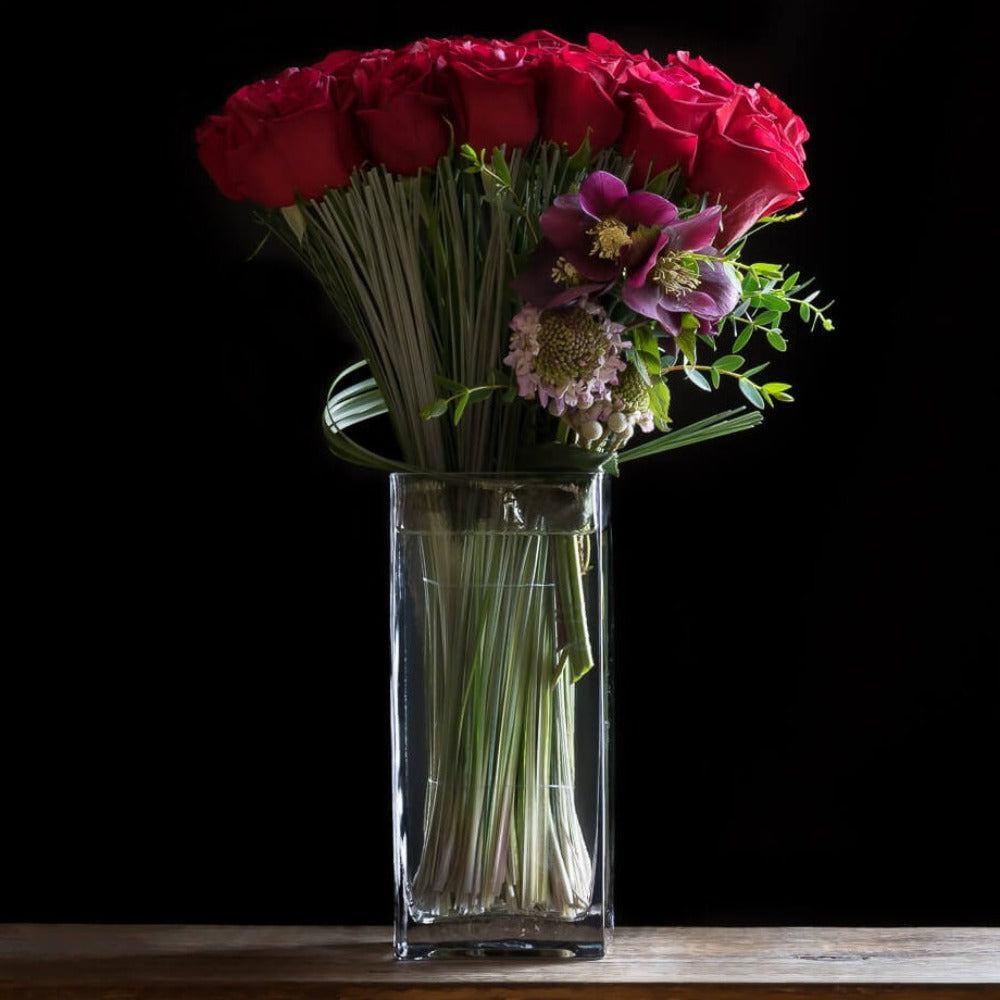 Beautiful unique boutique red roses two dozen long stem floral arrangement