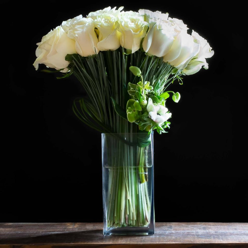 White roses long stem boutique floral arrangement