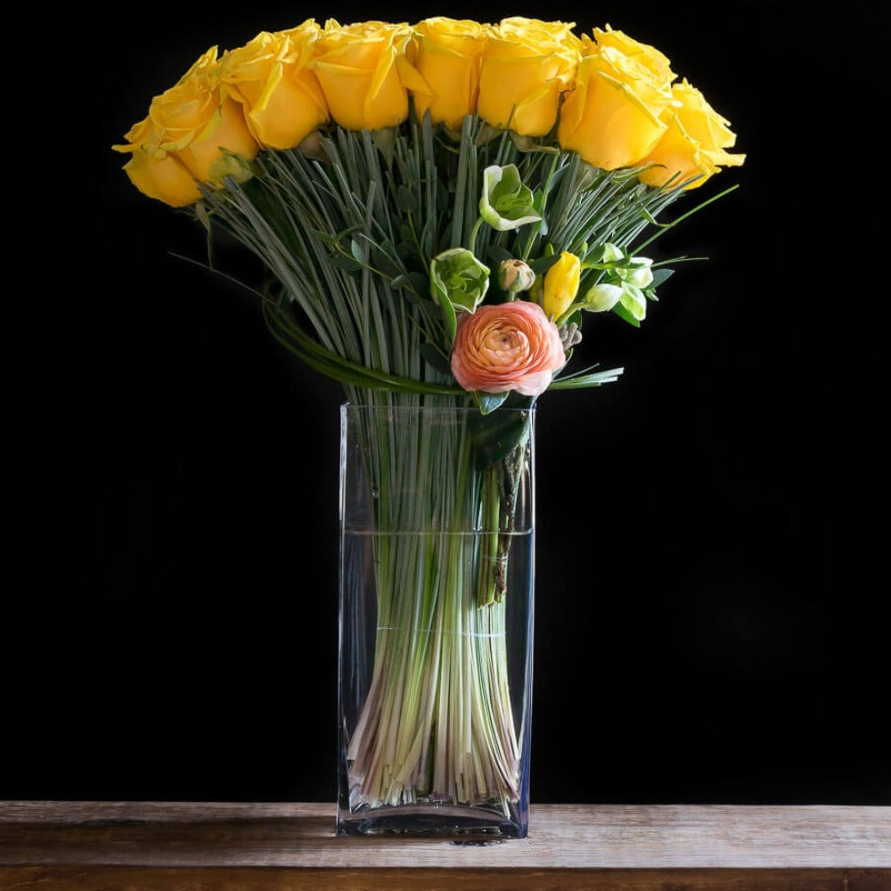Yellow roses long stem floral arrangement
