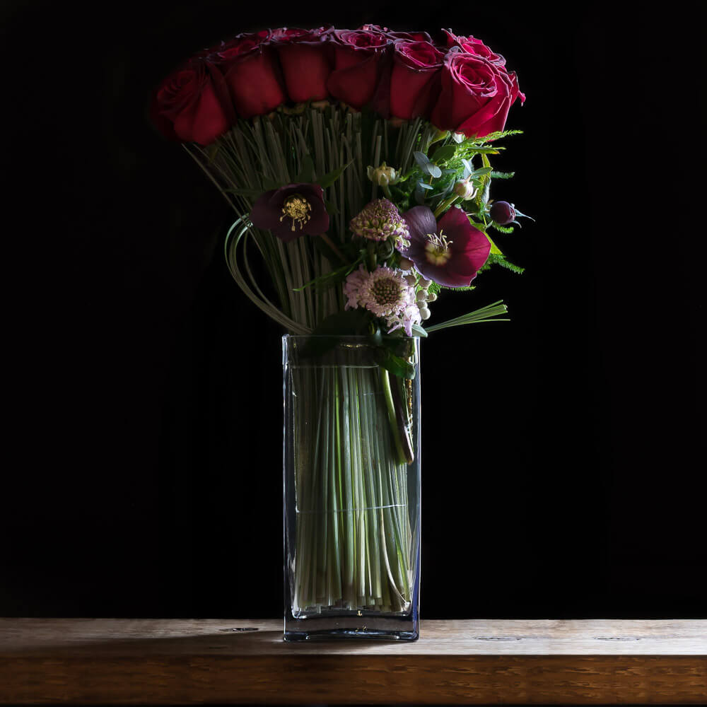 Beautiful unique boutique red roses two dozen long stem floral arrangement