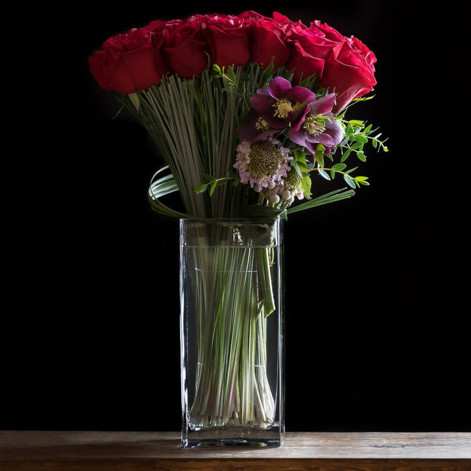 Unique red roses two dozen long stem floral arrangement