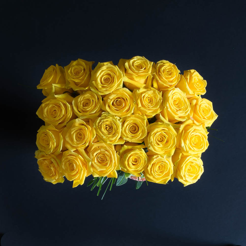 Yellow roses long stem floral arrangement picture from the top